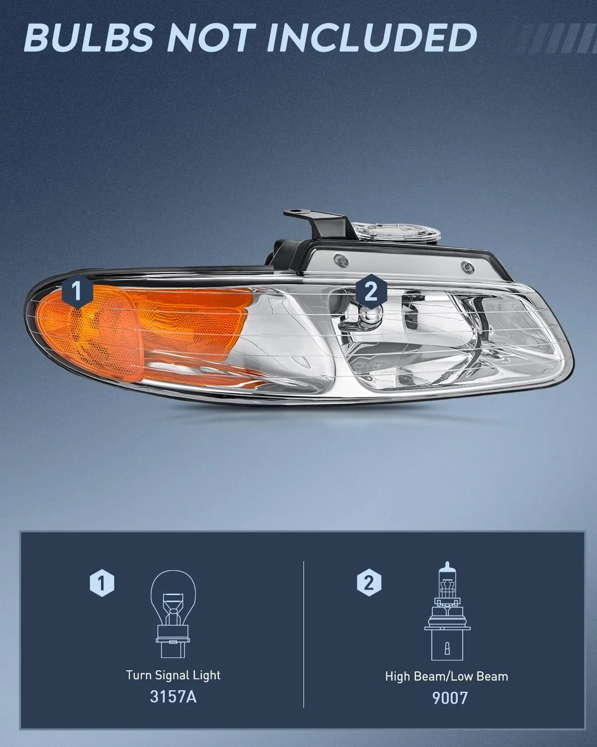 1996-1999 Chrysler Town & Country Dodge Grand Caravan Plymouth Grand Voyager Headlight Assembly Chrome Case Amber Reflector