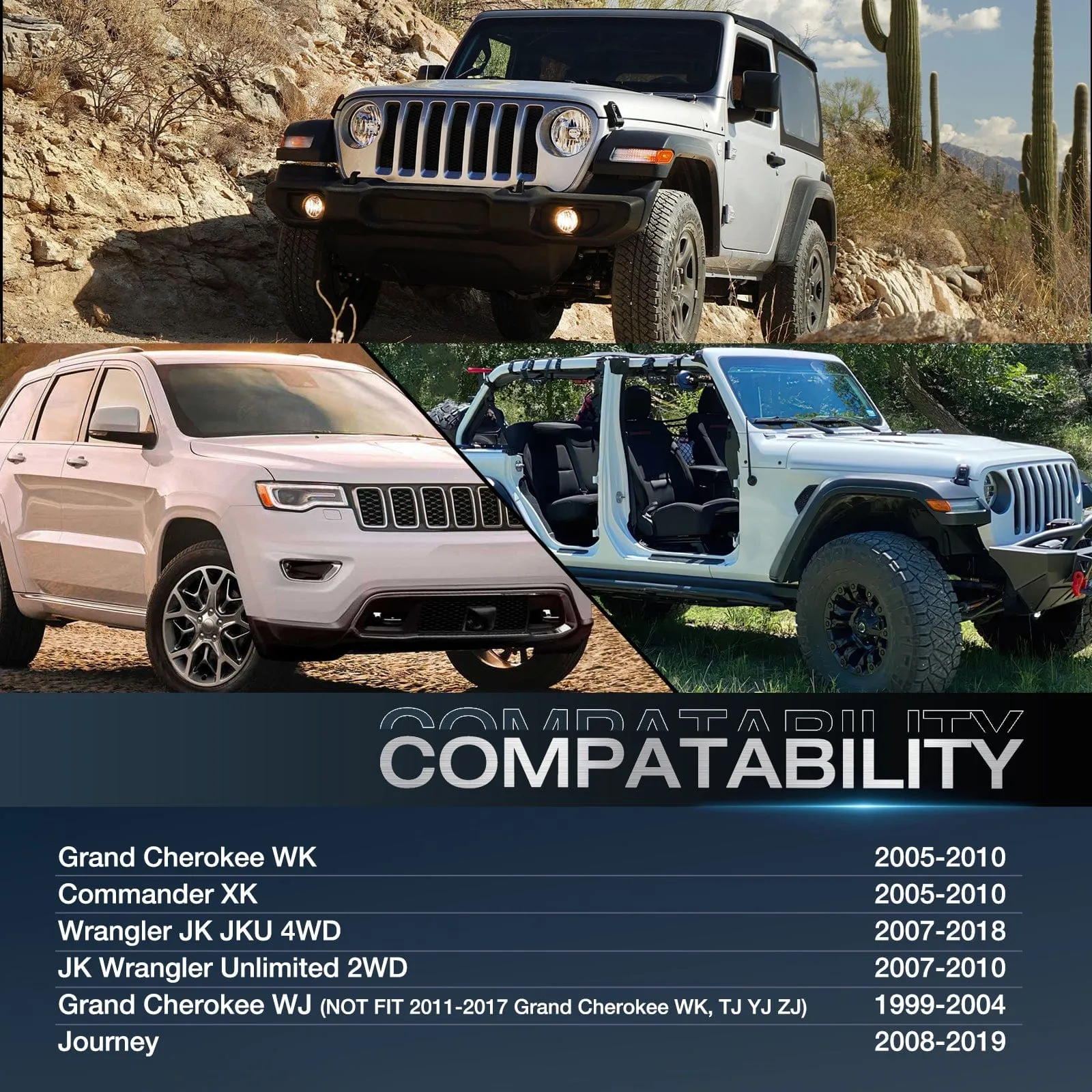 2inch (50mm) Wheel Spacers 4Pcs For 2007-2018 Jeep Wrangler JK JKU 2005-2010 Grand Cherokee WK 1999-2010 Grand Cherokee WJ/WK  | 5x127 | 71.5 Hub Bore | 1/2-20 Studs
