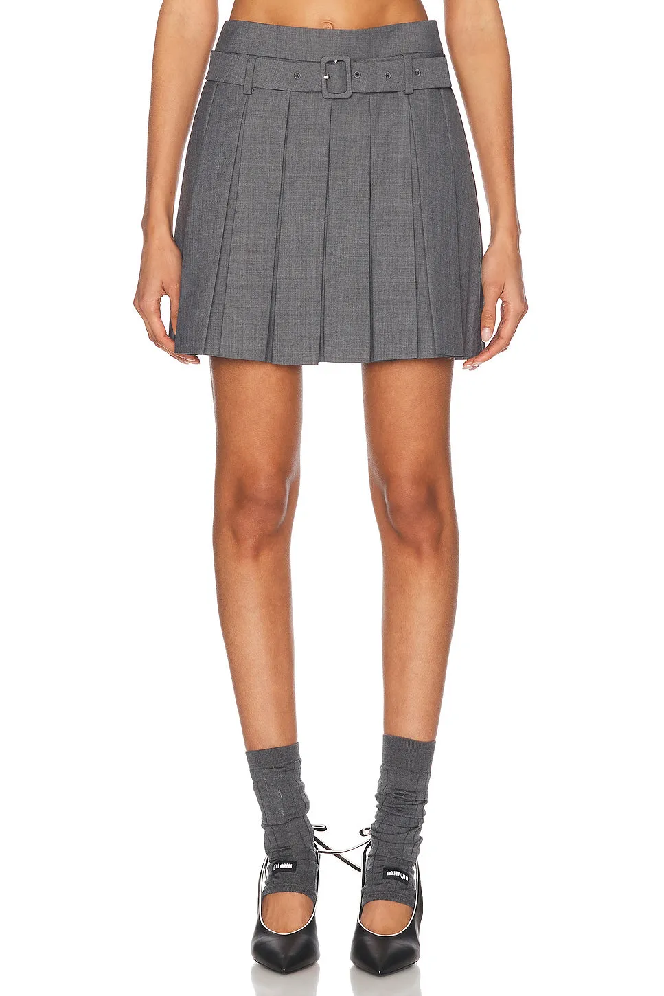 Belt Embellished Pleated Skirt