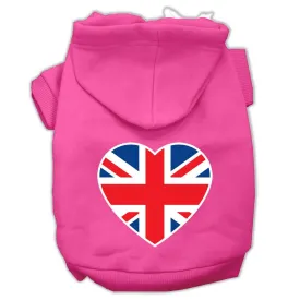 British Flag Heart Screen Print Pet Hoodies Bright Pink Size XXL (18)