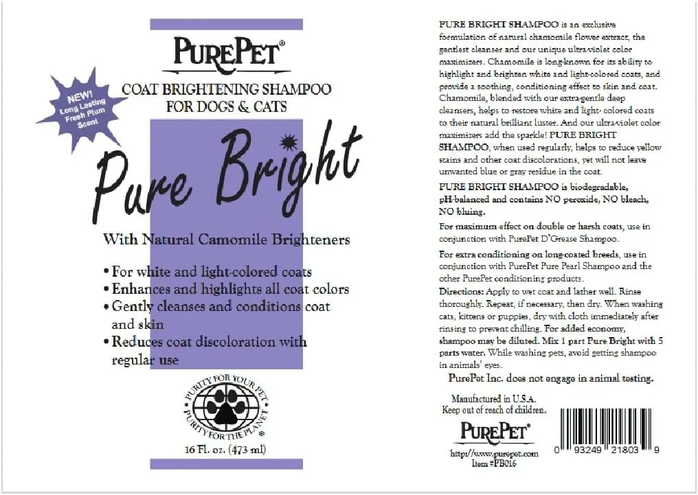 Dog and Cat Conditioning Shampoo Plum Enriched Pure Bright and Silky Formula Long Lasting Fragrance with Soothing Chamomile Flower Extract (16 Ounce)