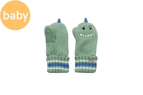 Flapjack Baby Knitted Mittens - Dino, 0-2Y