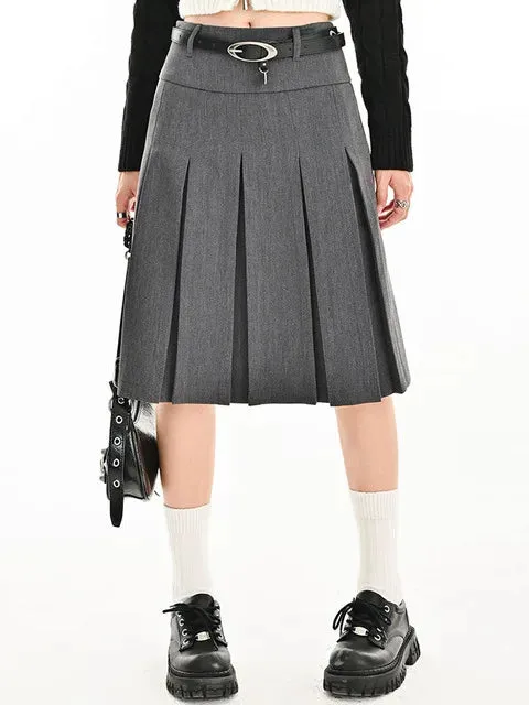 Girlary Solid Waist Women Pleated Skirt Summer Preppy Style Female Skirts Street Casual Loose Ladies Folds Faldas De Mujer