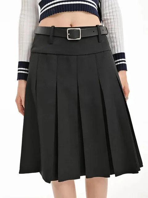 Girlary Solid Waist Women Pleated Skirt Summer Preppy Style Female Skirts Street Casual Loose Ladies Folds Faldas De Mujer