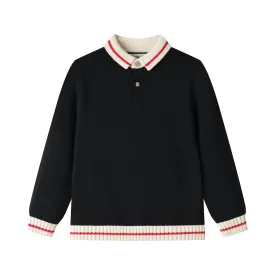 KNIT SWEATER WITH CONTRAST COLLAR-BLACK