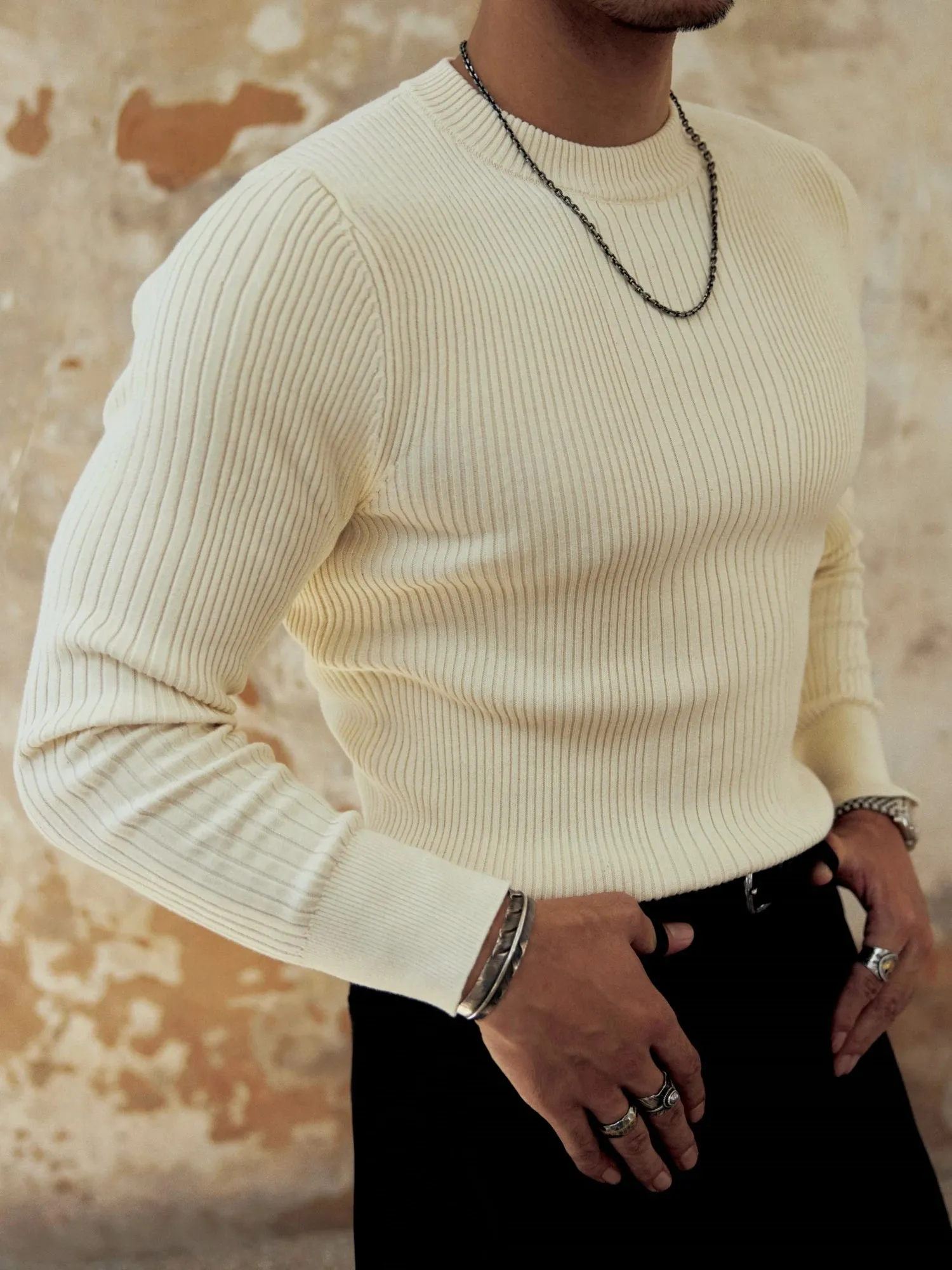 Men's Knitted Pullovers with Long Sleeves - Stretch Thick Casual Style