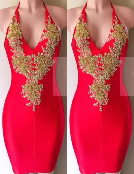 Sexy Halter V-Neck Short Homecoming Dress | Lace Mini Party Gowns