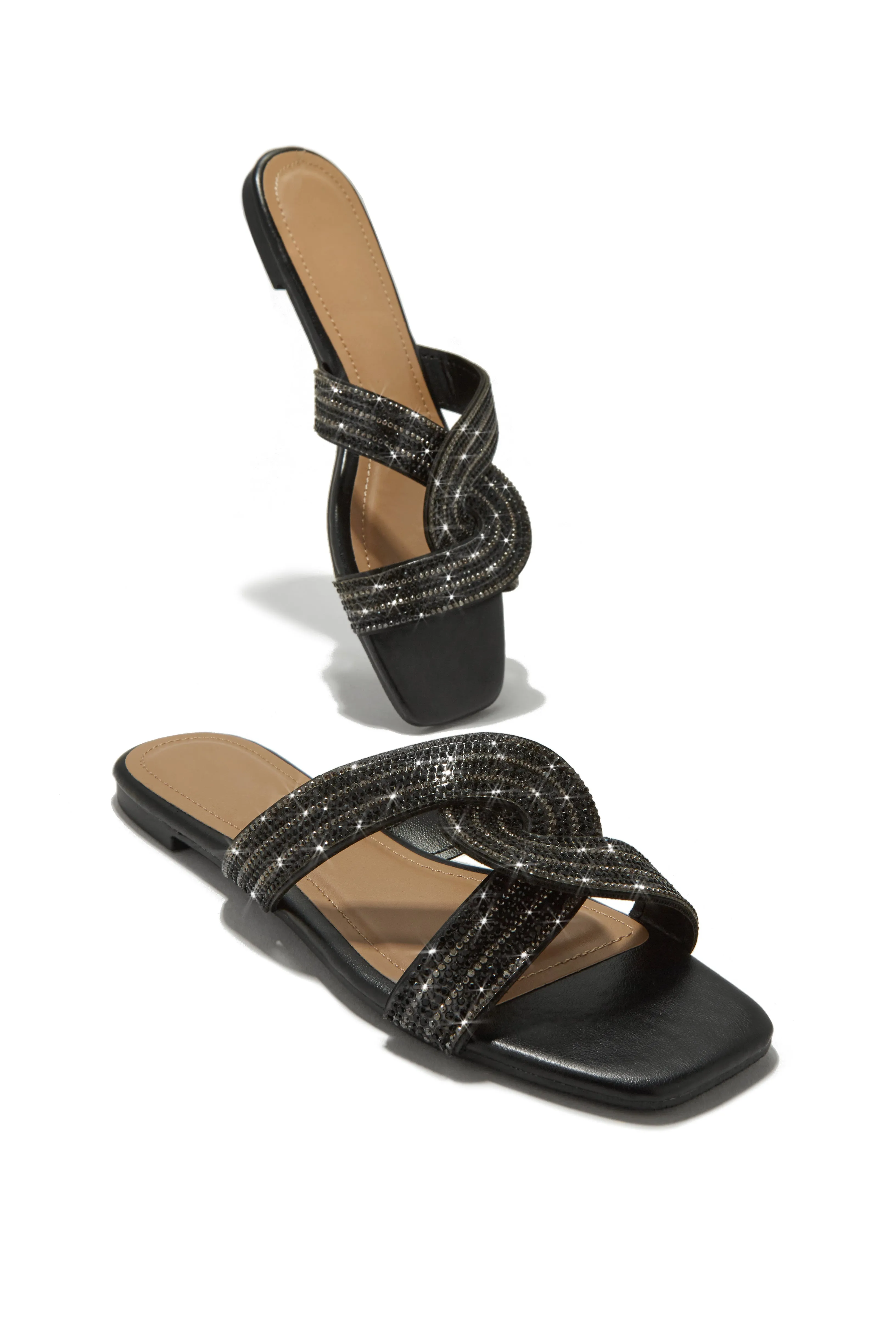 Weekend Ready Embellished Slip On Sandals - Black